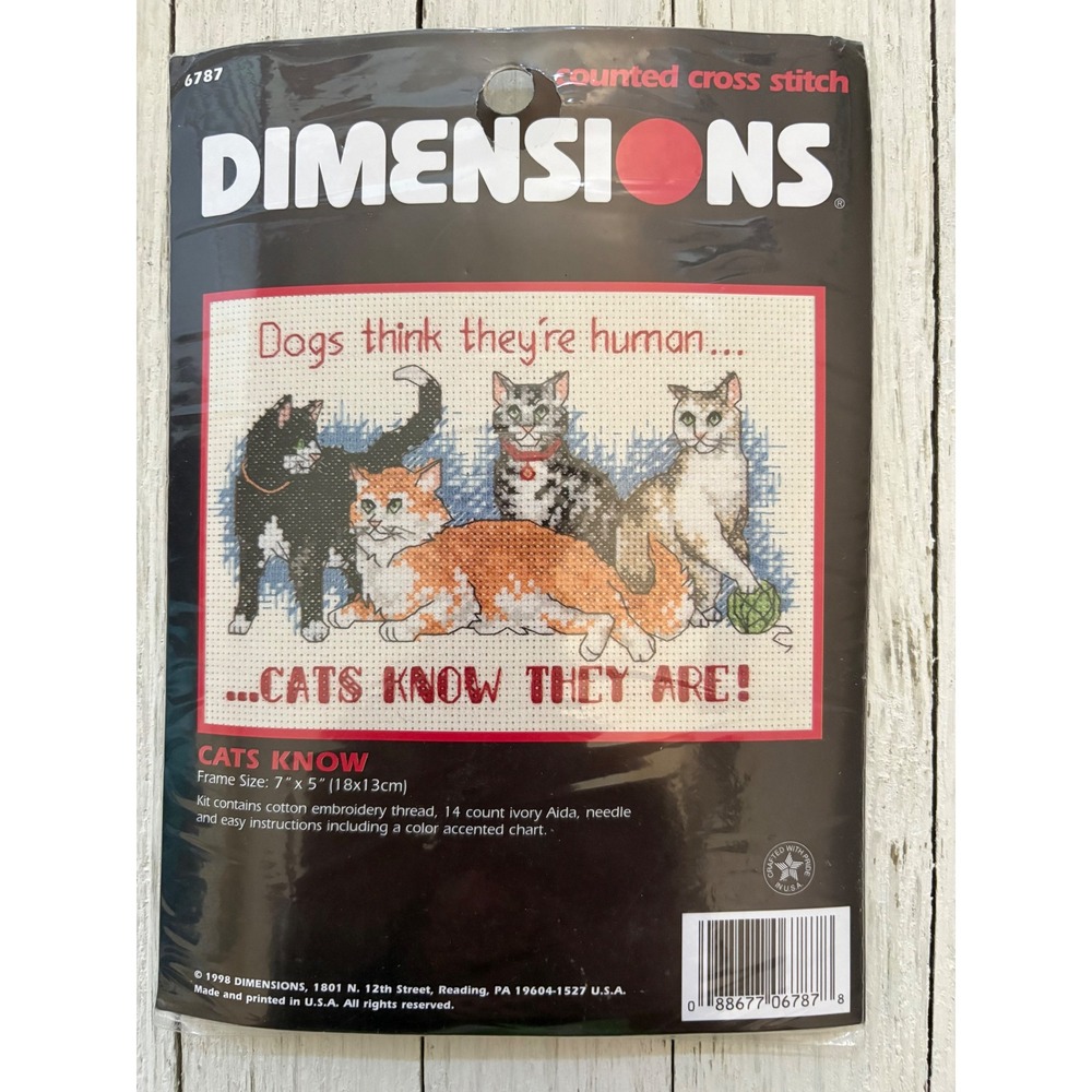 Dimensions Cats Know Counted Cross Stitch Kit 6787 Vintage 1998 Cat Lovers 7x5